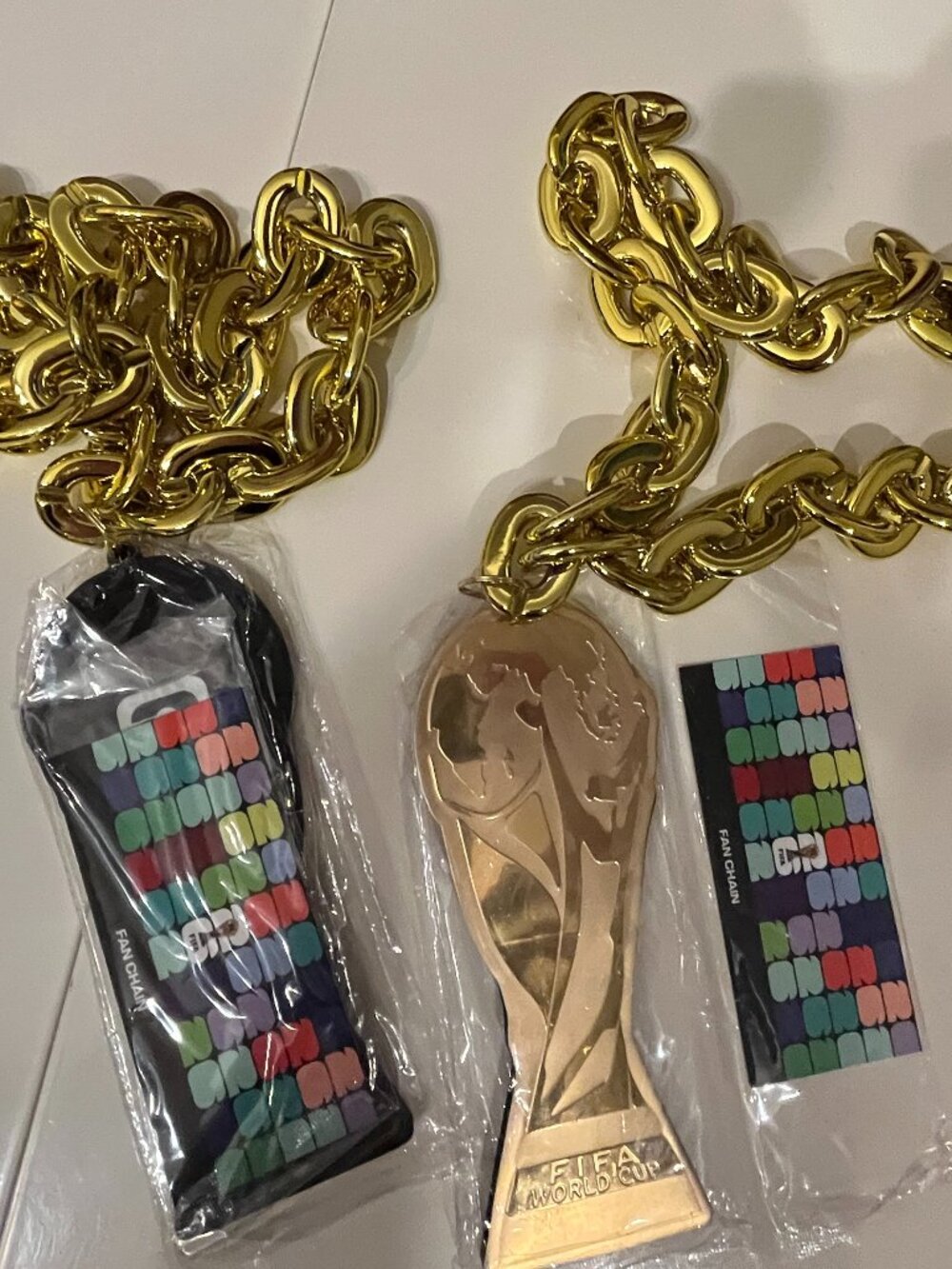 World Cup 2026 Gold Fan Chain with Trophy Pendant SET OF TWO (NWT)